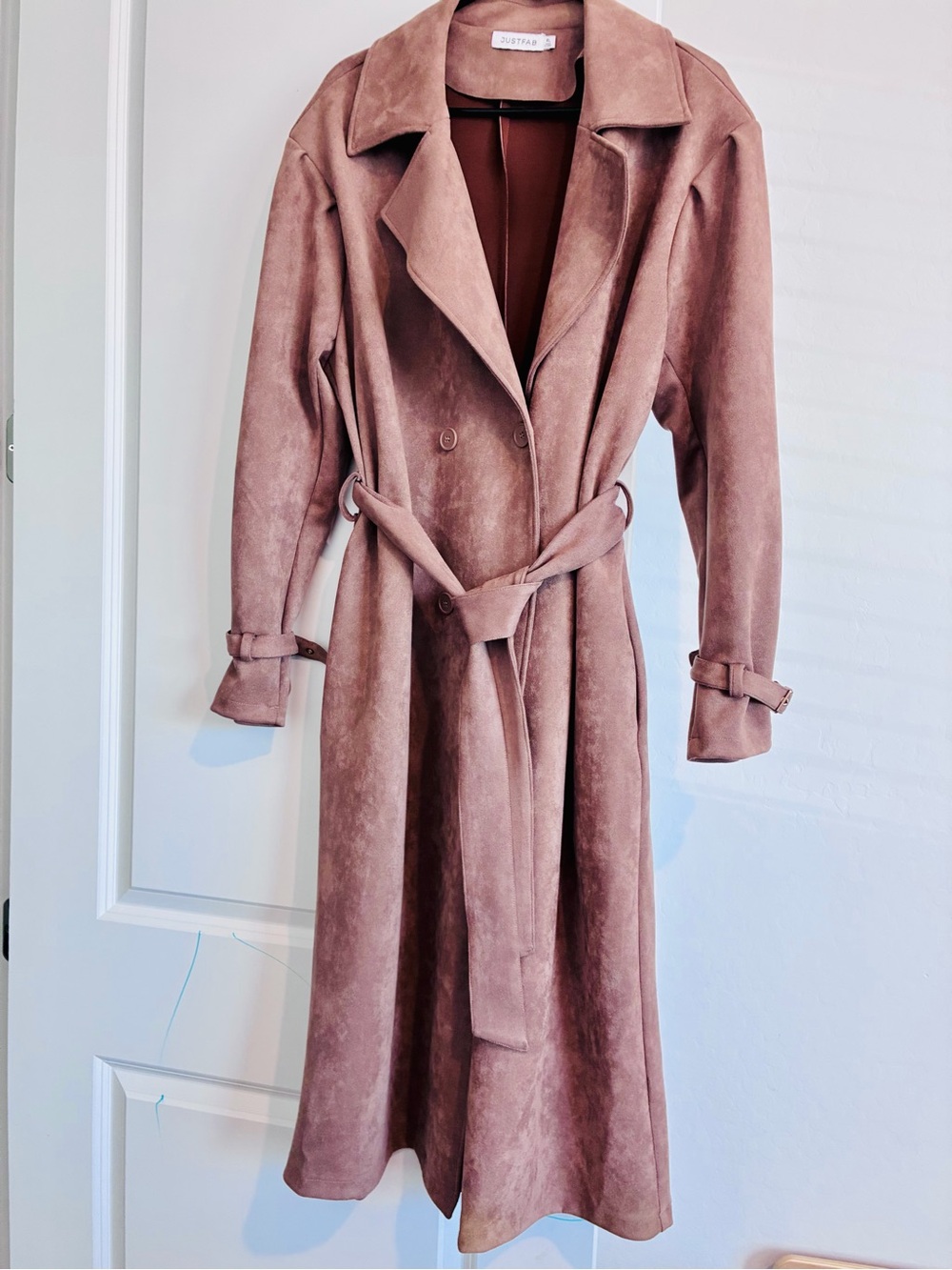 JustFab Faux Suede Camel Tan Trench Coat XL